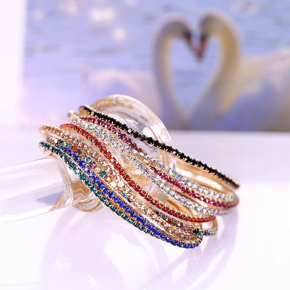 Simple Multicolor Rhinestone Elastic Bracelet 2mm Bling Chain
