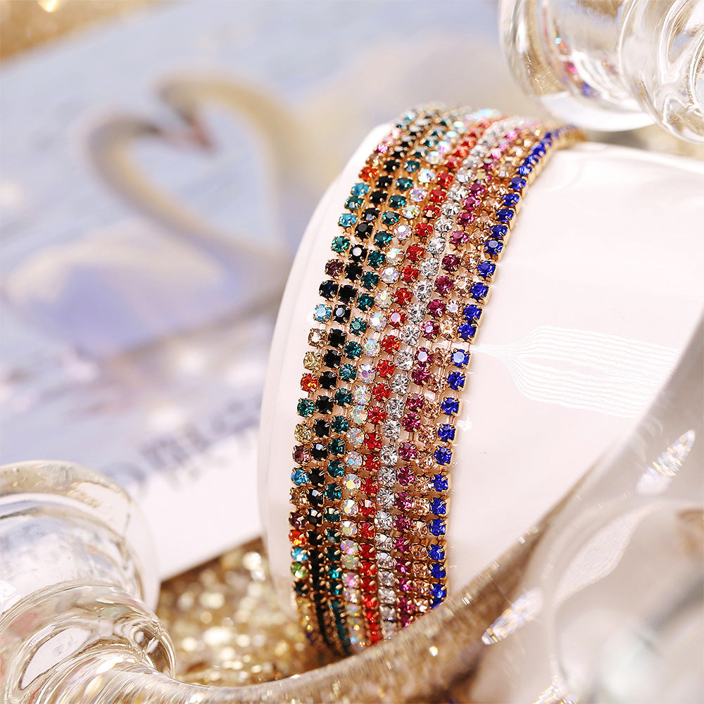 Simple Multicolor Rhinestone Elastic Bracelet 2mm Bling Chain
