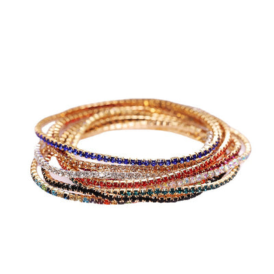 Simple Multicolor Rhinestone Elastic Bracelet 2mm Bling Chain
