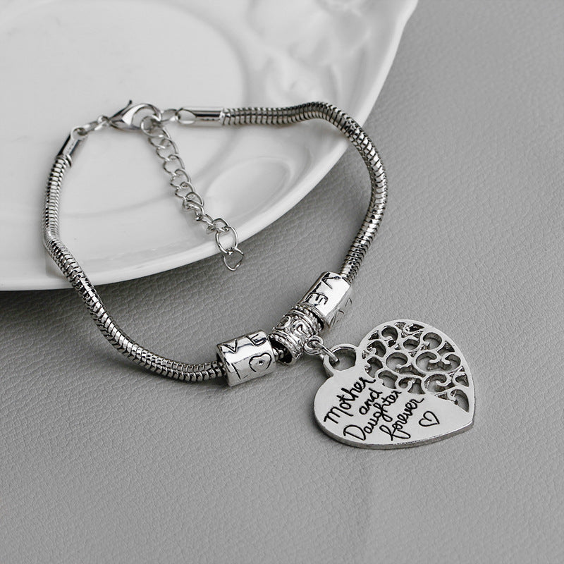 Mother and Daughter Forever Heart-shaped Tag Bracelet and Necklace Set