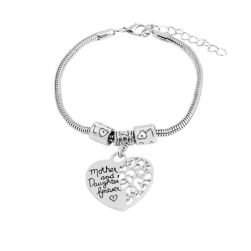 Mother and Daughter Forever Heart-shaped Tag Bracelet and Necklace Set
