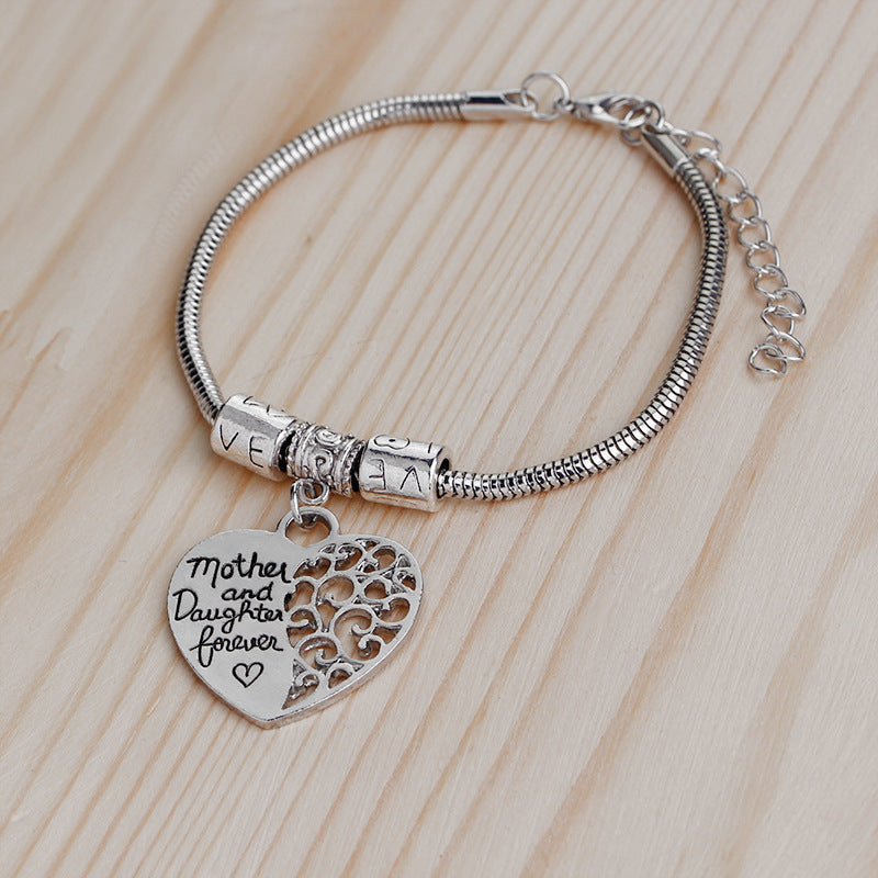 Mother and Daughter Forever Heart-shaped Tag Bracelet and Necklace Set