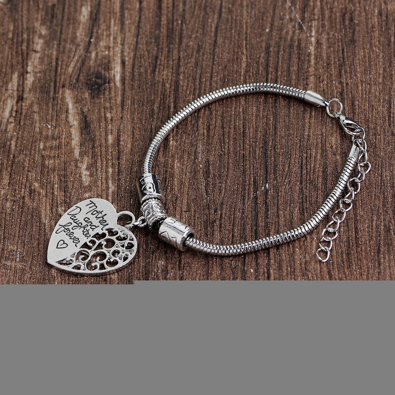 Mother and Daughter Forever Heart-shaped Tag Bracelet and Necklace Set
