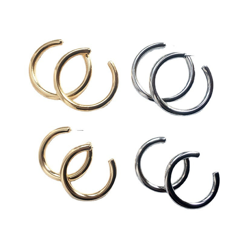 Simple C-Shaped Metal Circle Statement Earrings