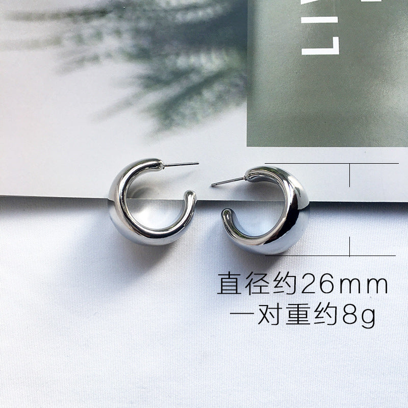 Simple C-Shaped Metal Circle Statement Earrings