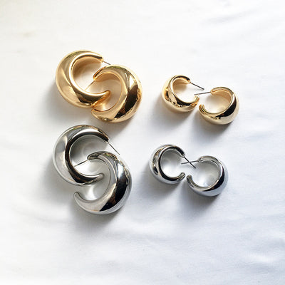 Simple C-Shaped Metal Circle Statement Earrings