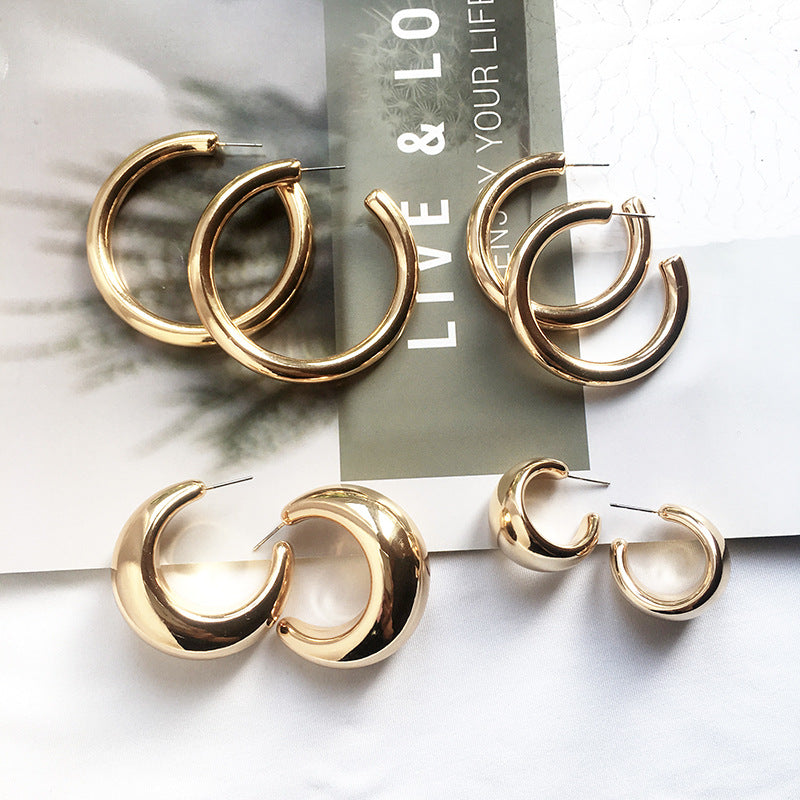 Simple C-Shaped Metal Circle Statement Earrings