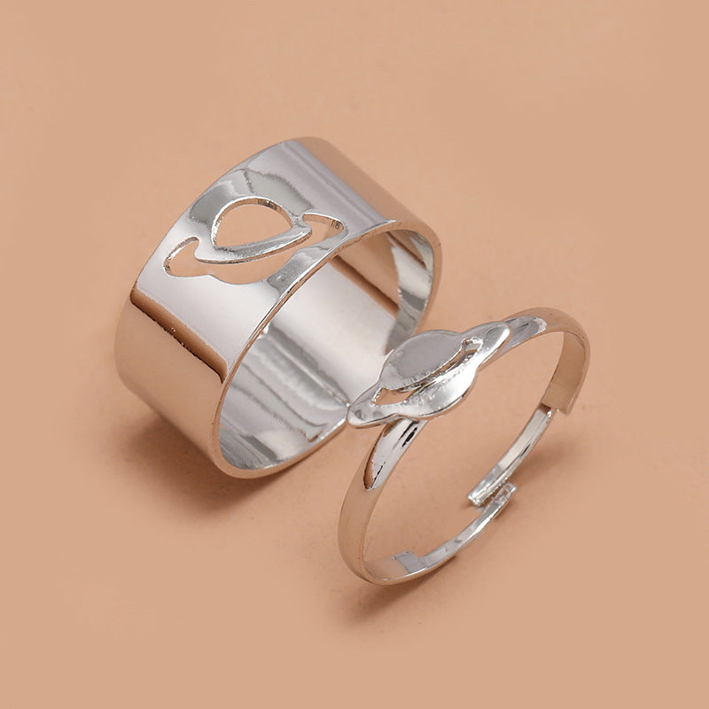 Simple Punk Hollow Universe Planet 2-Piece Adjustable Ring Set