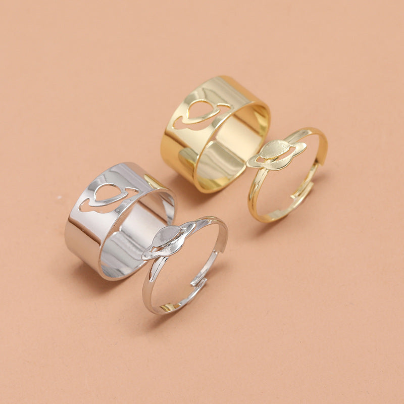 Simple Punk Hollow Universe Planet 2-Piece Adjustable Ring Set