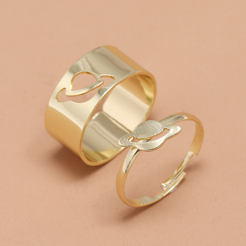 Simple Punk Hollow Universe Planet 2-Piece Adjustable Ring Set