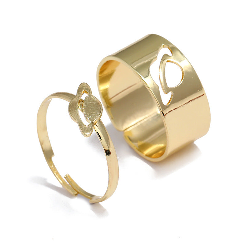 Simple Punk Hollow Universe Planet 2-Piece Adjustable Ring Set