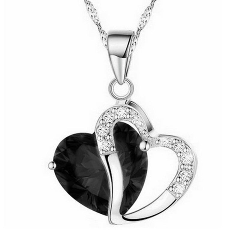 Simple Zircon Peach Heart Crystal Pendant Necklace