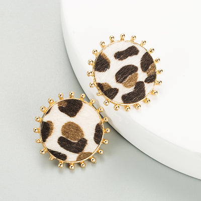Simple Round Alloy Leopard Print Flocking Earrings - Vintage Style