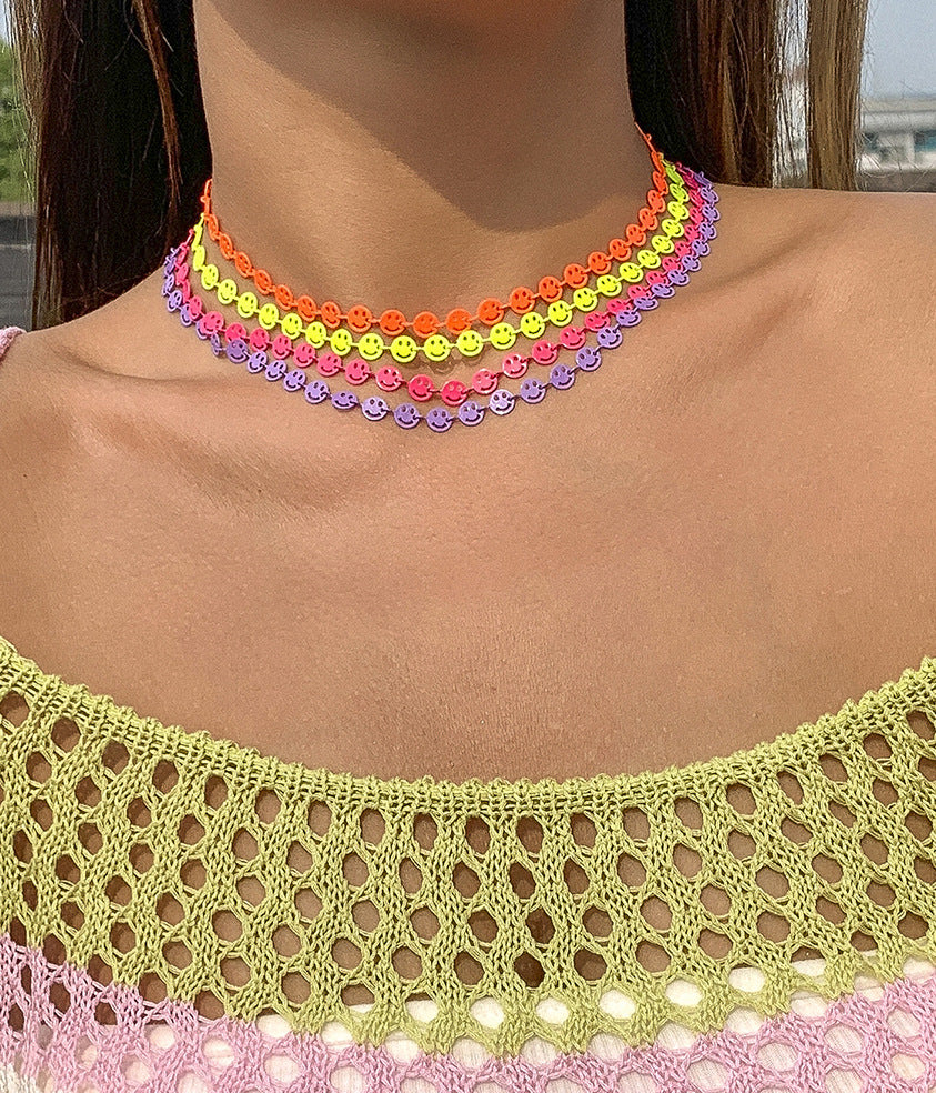 Simple Colorful Macarons Smiley Face Clavicle Chain Necklace