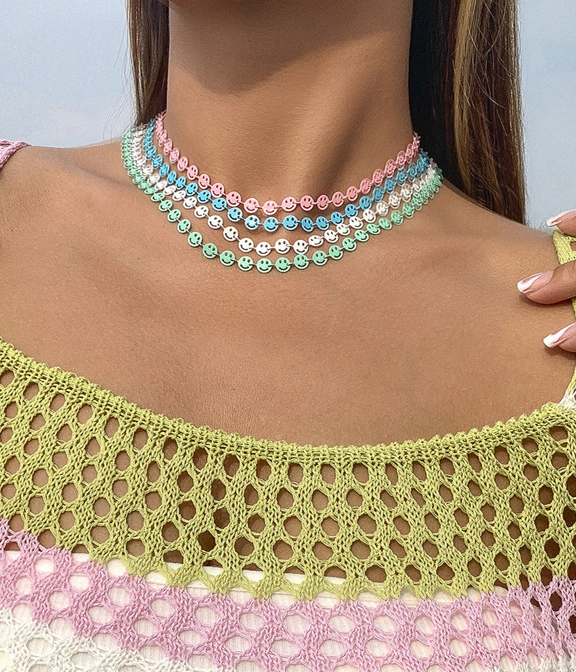 Simple Colorful Macarons Smiley Face Clavicle Chain Necklace