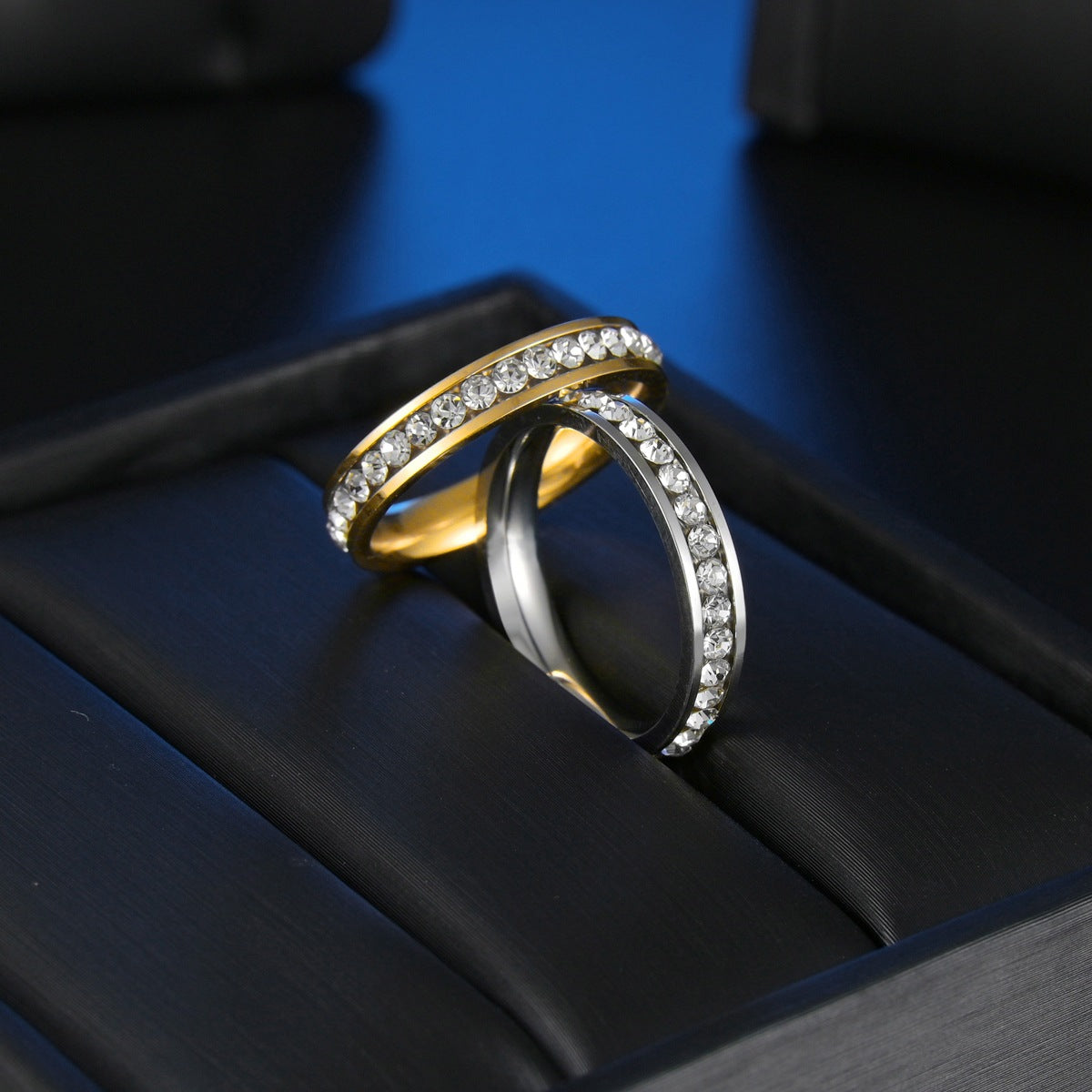 Simple Single Row Diamond Titanium Steel Stacking Ring - Rose Gold Finish