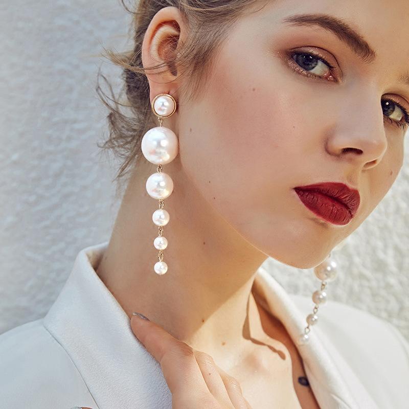 Simple Minimalist Artificial Pearl Long Drop Earrings for Women Fashion Accessories