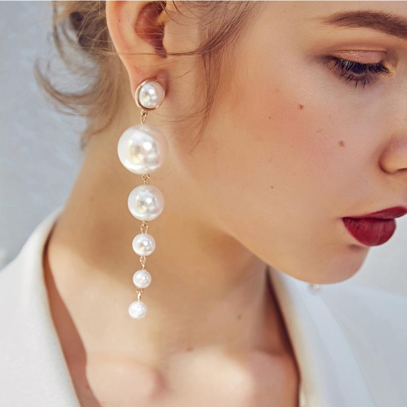 Simple Minimalist Artificial Pearl Long Drop Earrings for Women Fashion Accessories