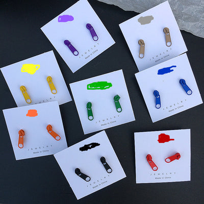 Simple Geometric Buckle Colorful Zipper Ear Clips for Women
