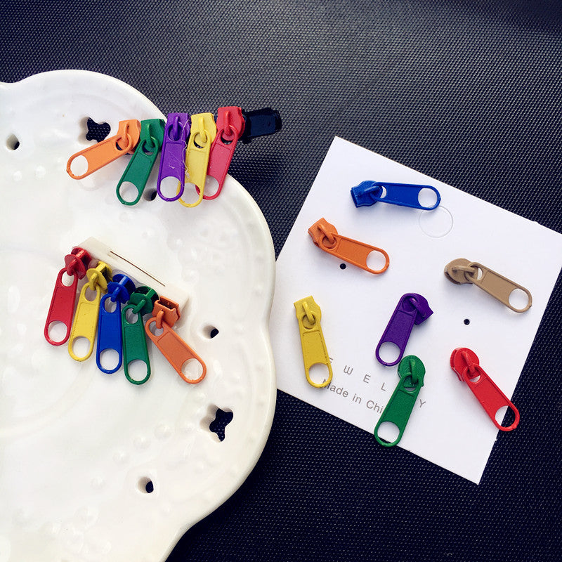 Simple Geometric Buckle Colorful Zipper Ear Clips for Women