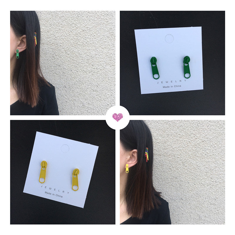 Simple Geometric Buckle Colorful Zipper Ear Clips for Women