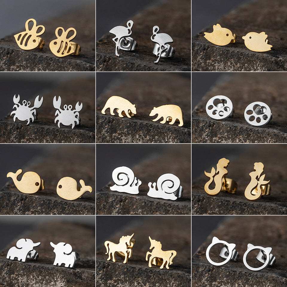 Simple Stainless Steel Cartoon Animal Earrings