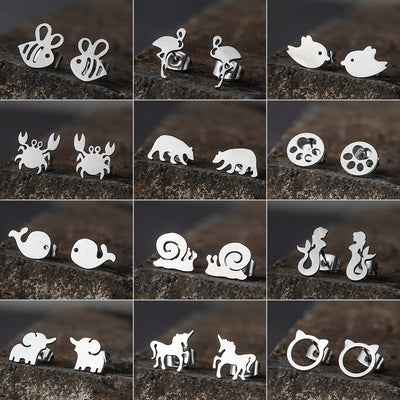 Simple Stainless Steel Cartoon Animal Earrings