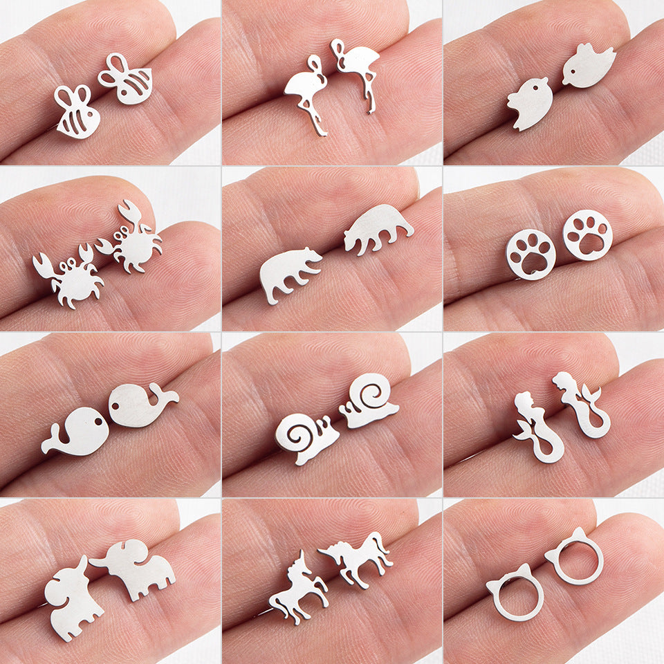Simple Stainless Steel Cartoon Animal Earrings