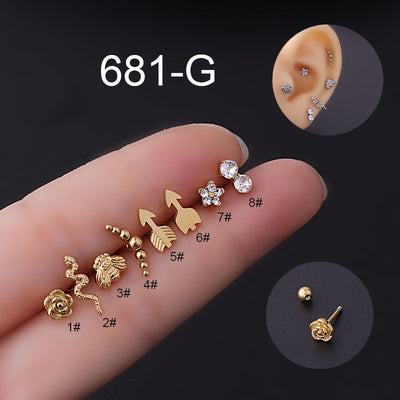 Simple Stainless Steel Flower Snake Ear Bone Stud Earrings