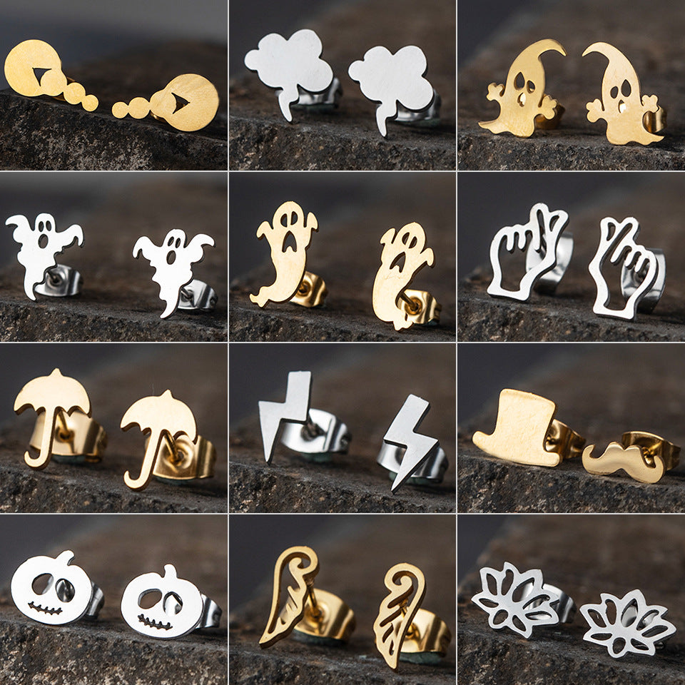 Simple Stainless Steel Halloween Pumpkin Stud Earrings