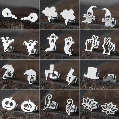 Simple Stainless Steel Halloween Pumpkin Stud Earrings