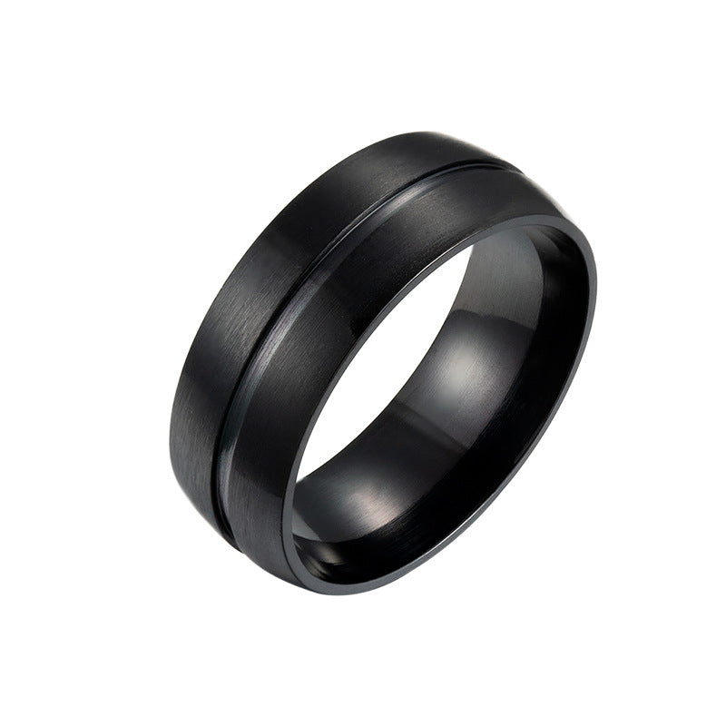 Simple Matte Black Stainless Steel Ring - 8mm Men's Fashion Jewelry