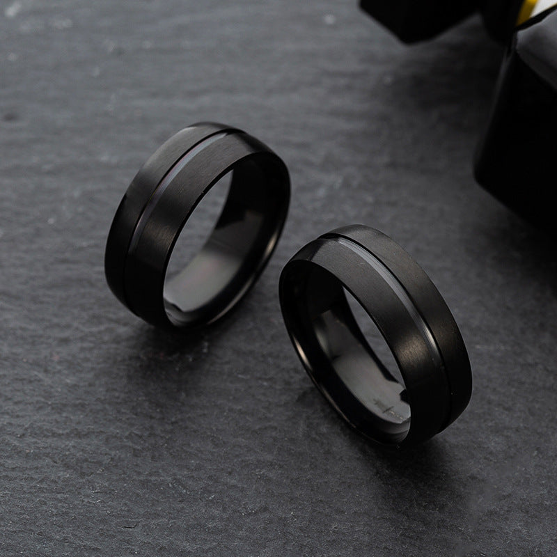 Simple Matte Black Stainless Steel Ring - 8mm Men's Fashion Jewelry