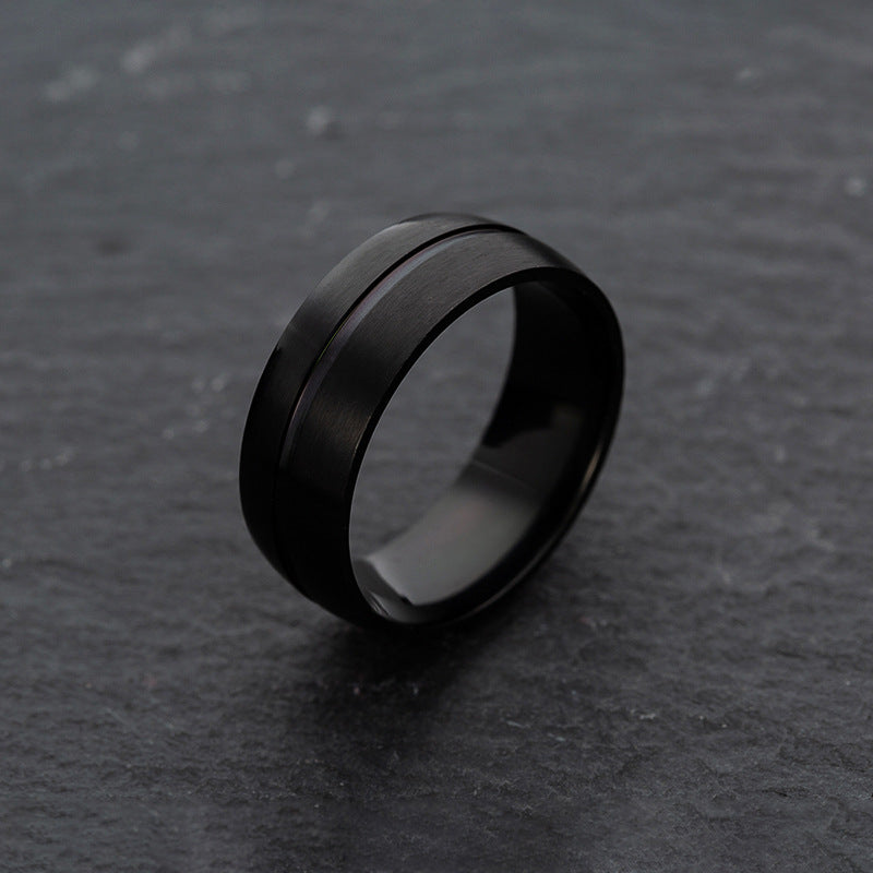 Simple Matte Black Stainless Steel Ring - 8mm Men's Fashion Jewelry