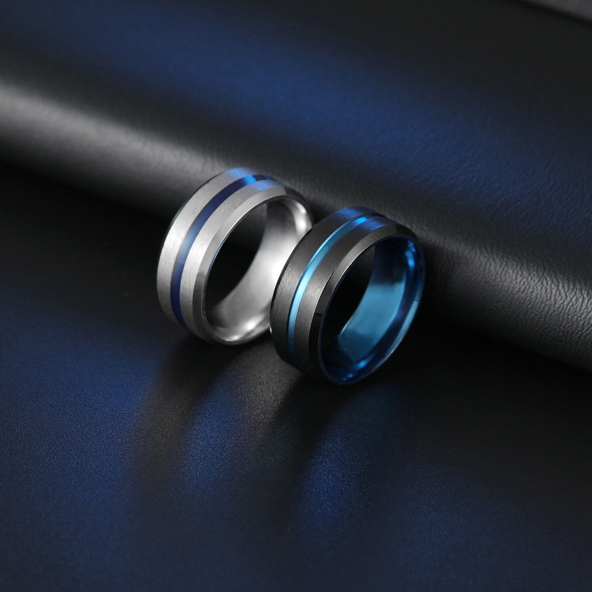 Simple Stainless Steel Two-tone Enamel Rings with Elegant Black and Tri-color Design