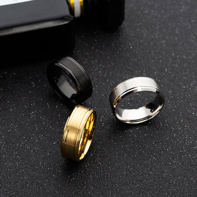 Simple Matte Stainless Steel 8mm Double Beveled Men's Ring