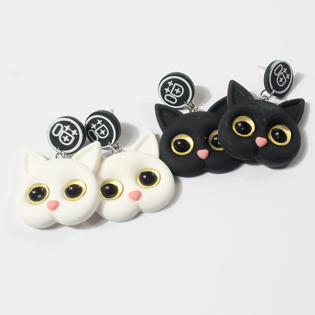 Simple Style Black and White Cat Drop Earrings for Women