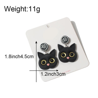 Simple Style Black and White Cat Drop Earrings for Women