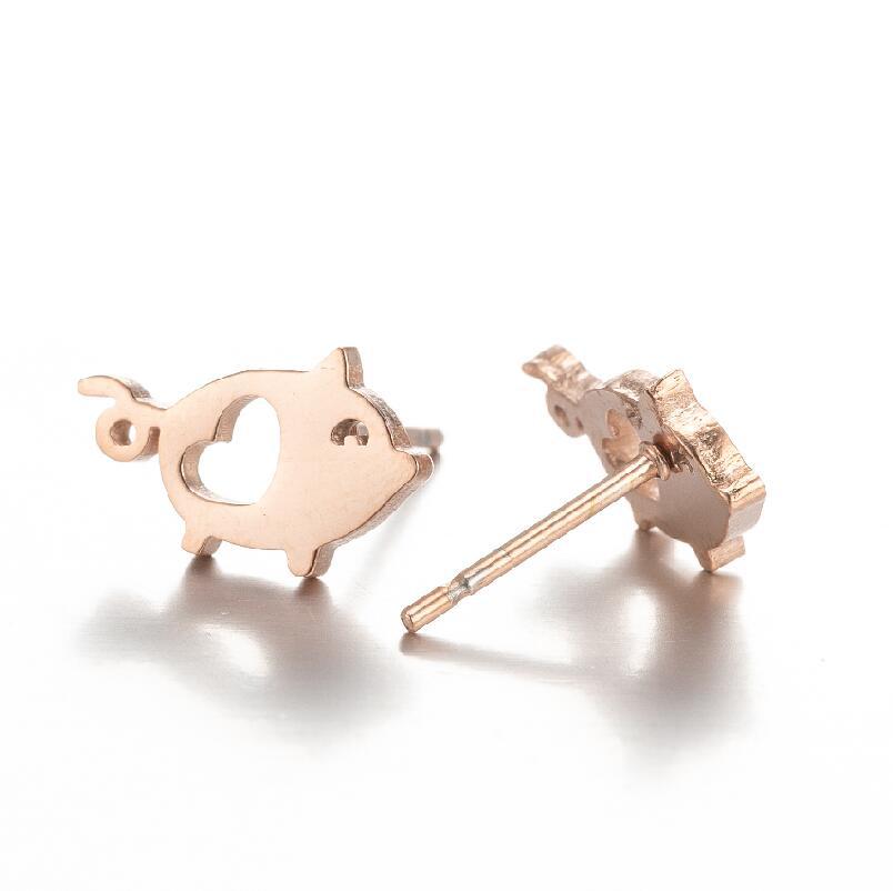 Simple Style Heart and Animal Stainless Steel Stud Earrings