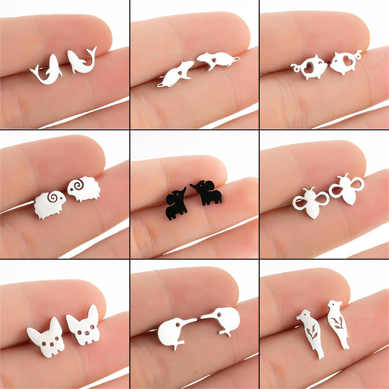 Simple Style Heart and Animal Stainless Steel Stud Earrings