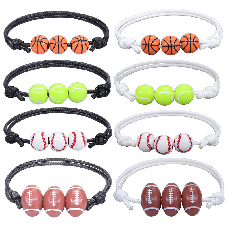 Acrylic Sports Bracelet - Basketball, Football, Baseball, Tennis Unisex Handmade Cord Design