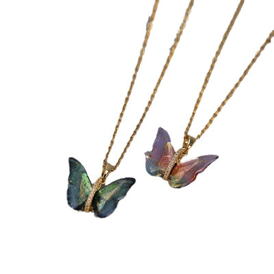 Simple Style Gradient Zircon Butterfly Titanium Steel Pendant Necklace