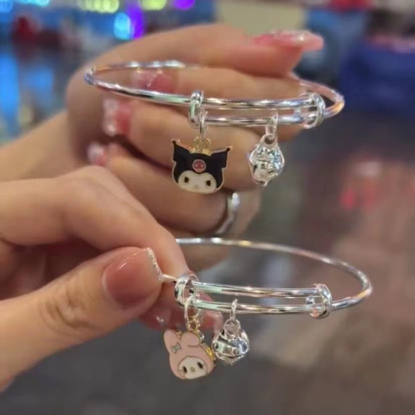 Simple Cartoon Alloy Plated Bangle with Bell Charm