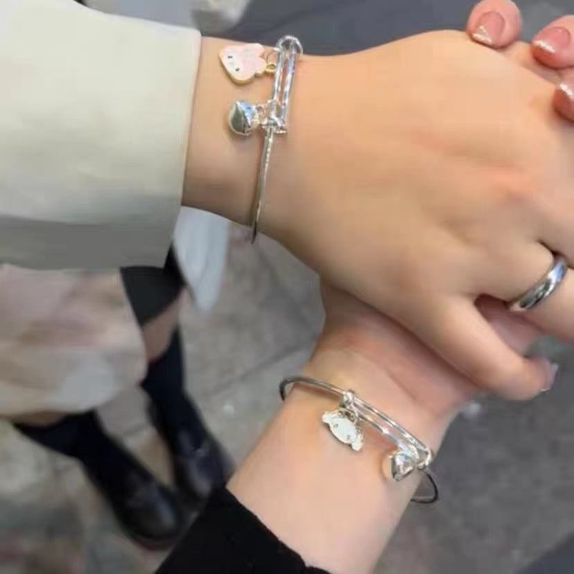 Simple Cartoon Alloy Plated Bangle with Bell Charm