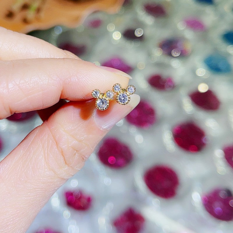 Simple Cartoon Mouse Zircon Inlay Copper Stud Earrings