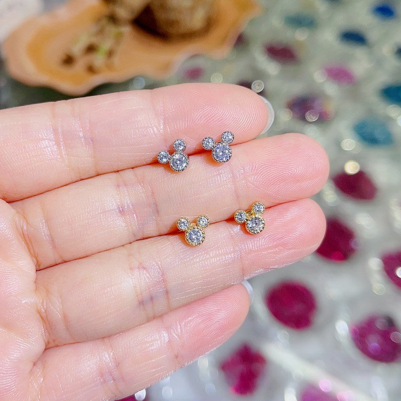 Simple Cartoon Mouse Zircon Inlay Copper Stud Earrings