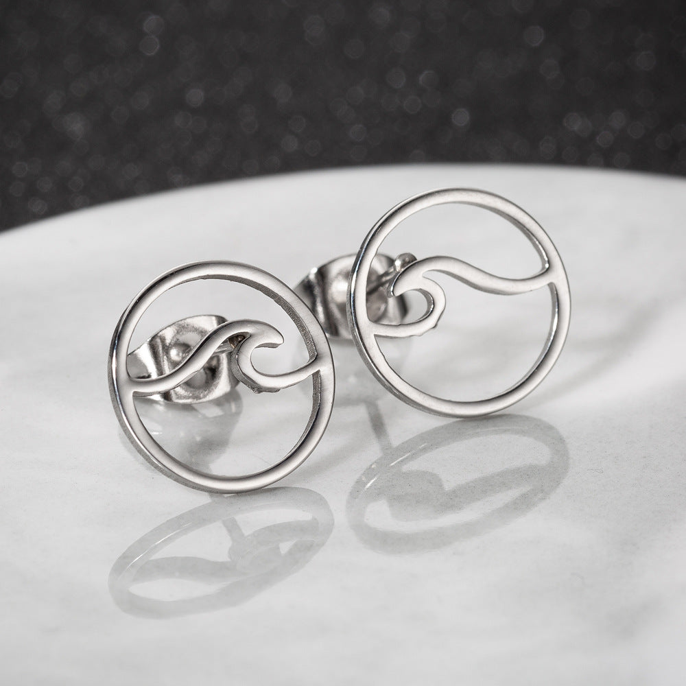 Simple Geometric Wave and Christmas Tree Heart Elk Stainless Steel Hollow Out Earrings 1 Pair