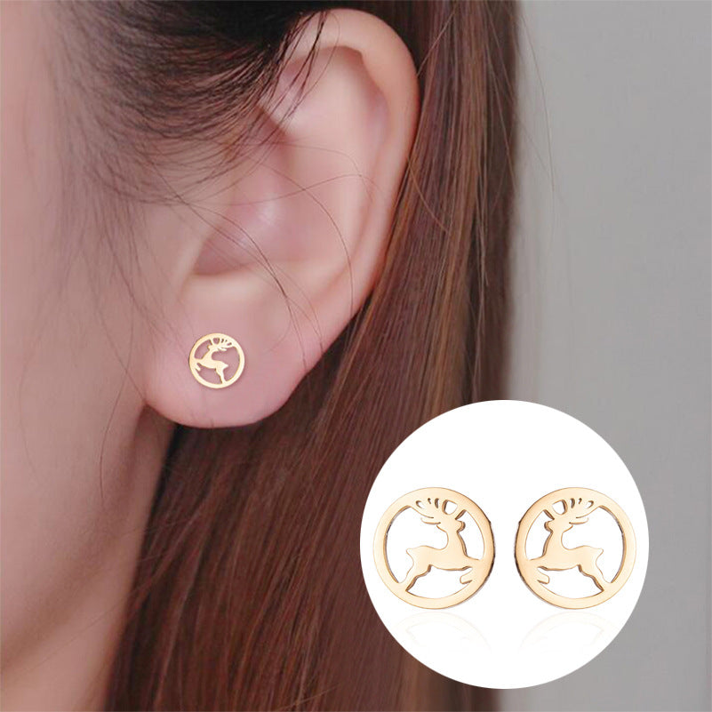 Simple Geometric Wave and Christmas Tree Heart Elk Stainless Steel Hollow Out Earrings 1 Pair