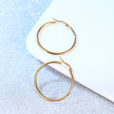 Simple Style 18k Gold Plated Stainless Steel Hoop Earrings for Women