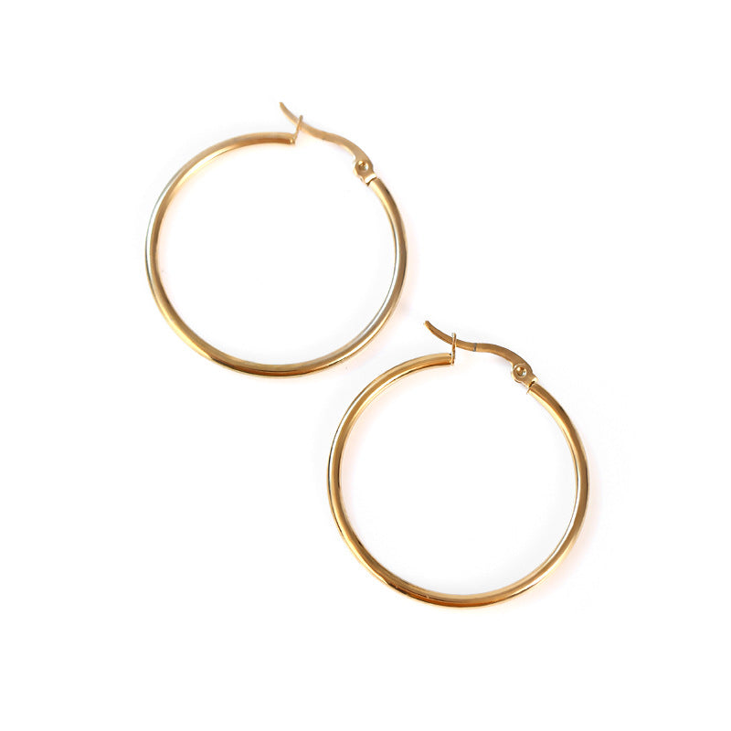 Simple Style 18k Gold Plated Stainless Steel Hoop Earrings for Women